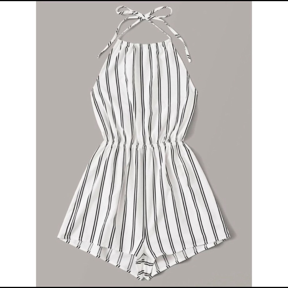 💥”Just In” Romper, Black and White Striped💥